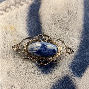 Vintage Blue and Silver Brooch